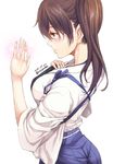  artist_name ass blush brown_eyes brown_hair dated from_side glowing hand_on_own_chest japanese_clothes jewelry kaga_(kantai_collection) kantai_collection muneate profile ring side_ponytail solo tasuki tomozo_kaoru twitter_username wedding_band 