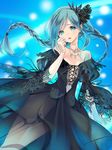  bare_shoulders black_dress blue_eyes blue_hair braid crying crying_with_eyes_open dress highres hisho_collection jewelry kaekae lace necklace solo tears twin_braids 