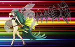  bare_shoulders bow bra breasts frills gatchaman gatchaman_crowds green_eyes green_hair hair_bow high_heels highres leg_garter long_hair minusion underwear utsutsu very_long_hair 