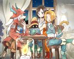  2girls :o :p blonde_hair brown_hair burmecian candle card chair commentary_request cuffs curtains earrings final_fantasy final_fantasy_ix freija_crescent furry garnet_til_alexandros_xvii gloves hand_on_own_chin hat highres indoors jewelry lamp long_hair looking_down mare_(pixiv) multiple_boys multiple_girls night one_eye_closed playing_card playing_games red_mage short_hair sitting table tail tongue tongue_out vivi_ornitier white_hair window witch_hat zidane_tribal 
