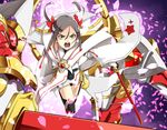  angry dual_wielding hair_ornament hayaneko_(ceceragi) highres holding magical_girl mankai miyoshi_karin open_mouth petals solo sword thighhighs twintails weapon yellow_eyes yuuki_yuuna_wa_yuusha_de_aru yuusha_de_aru 