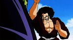  2boys 90s afro animated animated_gif blue_eyes cell_(dragon_ball) dougi dragon_ball dragonball_z eyebrows green_skin male_focus mr._satan multiple_boys mustache thick_eyebrows waving 
