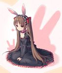  animal_ears brown_hair bunny_ears gothic_lolita hairband lolita_fashion lolita_hairband long_hair original pout saiste solo twintails very_long_hair 