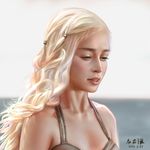  a_song_of_ice_and_fire absurdres artist_name bad_id bad_pixiv_id blonde_hair daenerys_targaryen dated game_of_thrones green_eyes highres jodan long_hair parted_lips realistic signature solo white_hair 