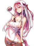  apron breasts brown_eyes cleavage collarbone covered_nipples hair_ribbon heart heart-shaped_pupils highres kantai_collection large_breasts long_hair naked_apron parted_lips pussy_juice redcomet remote_control_vibrator ribbon shoukaku_(kantai_collection) silver_hair smile solo standing symbol-shaped_pupils very_long_hair vibrator 