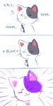 2018 ambiguous_gender anthro cat_smile digital_media_(artwork) domestic_cat drowsy ellipsis english_text eyebrows eyes_closed felid feline felis flavia-elric hi_res holding_tablet_pen mammal mouth_closed paws simple_background solo sound_effects tablet_pen text whiskers white_background white_body