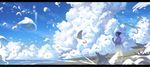  beach bird blue_sky cloud day flock highres mina_(mushishi) mushishi outdoors seagull sky solo translated zeixique 