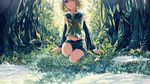  bad_id bad_pixiv_id blonde_hair blue_eyes crying crying_with_eyes_open enu_0426 grass highres kagamine_rin kneeling navel short_hair shorts solo tears tree vocaloid water 