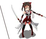  bad_id bad_pixiv_id boots brown_hair dual_wielding hair_ornament holding looking_at_viewer magical_girl miyoshi_karin red_footwear solo sword thigh_boots thighhighs twintails weapon yuuki_yuuna_wa_yuusha_de_aru yuusha_de_aru 