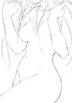  arms_up breasts character_request copyright_request greyscale highres long_hair monochrome navel nipples niwatazumi sketch small_breasts solo 