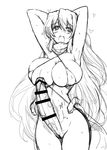  1girl aoi_kimi armpits arms_behind_head arms_up artist_request blush breasts c.r. cleavage erect_nipples erection futanari huge_penis kyoukaisenjou_no_horizon large_breasts long_hair looking_at_viewer monochrome penis solo 