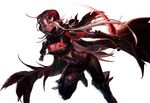  blood breasts cleavage coat dark_skin dungeon_and_fighter elf hood hoodie large_breasts long_hair pointy_ears slasher_smile solo weapon white_hair 