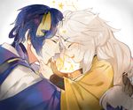  bad_id bad_pixiv_id blue_hair child closed_eyes japanese_clothes kogitsunemaru long_hair low-tied_long_hair male_focus mikazuki_munechika multiple_boys open_mouth profile px2011 smile time_paradox touken_ranbu white_hair younger 
