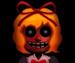 bad_id bad_pixiv_id balloon_boy_(fnaf) black_background black_sclera blonde_hair constricted_pupils five_nights_at_freddy's five_nights_at_freddy's_3 fusion grin hair_ribbon horror_(theme) looking_at_viewer medicine_melancholy parody portrait ribbon simple_background smile solo ssack teeth touhou 