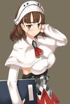  breasts brown_eyes brown_hair capelet glasses highres kantai_collection large_breasts marimo_maru pince-nez roma_(kantai_collection) short_hair solo 