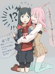  2girls ? bad_id bad_pixiv_id black_hair blood chinatsu_(nanotan) chiyoko_(punch_line) crying hood hoodie hug iridatsu_yuuta multiple_girls narugino_mikatan nosebleed pink_hair punch_line spoilers thighhighs translation_request 