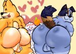 anthro australian_cattle_dog balls big_butt blue_body bluey_(series) bluey_heeler butt canid canine canis cattledog dogs_in_space domestic_dog eyes_closed fur garbage_(dogs_in_space) genitals group hand_on_butt hand_on_leg hand_on_thigh heart_symbol herding_dog male male/male mammal mouth_closed netflix nude one_eye_closed pastoral_dog stripe_heeler tail tan_body tan_fur text tongue tongue_out trio ugly-rat15508 welsh_corgi