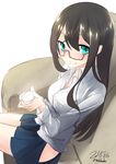  bad_id bad_pixiv_id black_hair blue_eyes glasses hip_vent kantai_collection long_hair looking_at_viewer nekobaka ooyodo_(kantai_collection) solo 