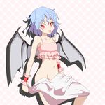  :p bat_wings blue_hair bottomless cato_(monocatienus) collarbone crop_top groin halftone halftone_background messy_hair midriff naughty_face navel red_eyes remilia_scarlet shirt sleeveless sleeveless_shirt smile solo tongue tongue_out touhou towel wavy_hair wings wrist_cuffs 