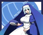  blue_eyes blue_hair breasts cup dress gen_3_pokemon habit large_breasts looking_at_viewer mug open_mouth personification pokemon smile solo totosu wailmer wailord 