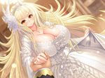  &gt;:&lt; 1girl angry blonde_hair blush breasts cleavage dress female hayama_kazusa hime_jiru huge_breasts long_hair ogin_bara one-up orange_eyes ortlinde_(hime_jiru) princess very_long_hair 