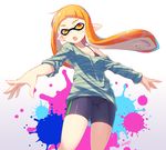  bike_shorts blueberry_(5959) blush breasts cameltoe cleavage domino_mask humanization inkling long_hair looking_at_viewer mask open_mouth orange_eyes orange_hair pointy_ears short_hair_with_long_locks sidelocks small_breasts solo splatoon_(series) splatoon_1 tentacle_hair 