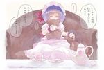  bad_id bad_pixiv_id bat_wings blue_hair closed_eyes cup dress fork hat hat_ribbon mob_cap pink_dress plate puffy_short_sleeves puffy_sleeves remilia_scarlet ribbon short_sleeves shunsuke sitting sleeping solo stuffed_animal stuffed_toy table teacup teapot teddy_bear touhou translated wings wrist_cuffs 