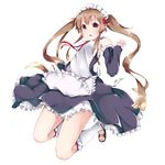  bobby_socks brown_eyes brown_hair detached_sleeves elf full_body long_hair looking_at_viewer maid maid_headdress monobe_tsukuri myucel_foalan outbreak_company pointy_ears simple_background socks solo twintails very_long_hair white_background 