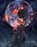  1boy absurdres blood blood_splatter bloodborne coat corruption gloves half_mask hat highres hunter_(bloodborne) monster moon moon_presence shibafu_no_atama spoilers strap tentacle tricorne 