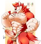  anthro balls canine clothing daikitei erection humanoid_penis looking_at_viewer male mammal muscular muscular_male pecs penetration penis pocky pubes smile solo standing uncut underwear urethral urethral_penetration vein wolf 