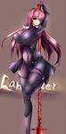  1boy breasts fate/grand_order fate_(series) huge_breasts lancer_(fate/grand_order) purple_hair red_eyes scathach_(fate/grand_order) somasu spear 