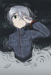  green_eyes hand_over_eye highres laura_toth long_sleeves makaze_(t-junction) military military_uniform partially_submerged short_hair silver_hair solo tears twitter_username uniform water wet world_witches_series 