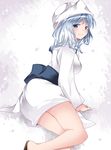  alternate_costume bare_legs blue_eyes blue_hair blush commentary hammer_(sunset_beach) hat letty_whiterock long_hair looking_at_viewer sandals smile solo touhou yuki_onna 