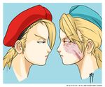  bad_id bad_tumblr_id beret blonde_hair blue_eyes braid cammy_white commentary decapre english_commentary eye_contact face faceoff from_side garrison_cap hat jitome long_hair looking_at_another m-a-v-e-r-i-c-k multiple_girls no_mask nose signature street_fighter street_fighter_iv_(series) twin_braids watermark web_address yellow_eyes 