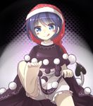  :q barefoot bloomers blue_eyes blue_hair doremy_sweet dress feet hat heart ka_zhi nightcap pom_pom_(clothes) short_hair solo tail tapir_tail tongue tongue_out touhou underwear 