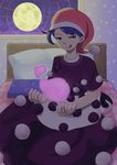  :q bad_id bad_pixiv_id bed blob blue_eyes blue_hair book doremy_sweet dream_soul dress full_moon hat highres moon nightcap nil_leaf on_bed pillow pom_pom_(clothes) short_hair sitting sitting_on_bed sky solo star star_(sky) star_print starry_sky tail tapir_tail tongue tongue_out touhou 