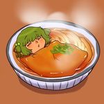  bowl food green_hair hair_ornament in_bowl in_container in_food kisume lowres onikobe_rin short_hair solo touhou twintails udon 
