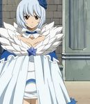  1girl blush breasts brown_eyes cleavage dress fairy_tail feathers highres screencap short_hair silver_hair solo star stitched white_hair yukino_aguria 