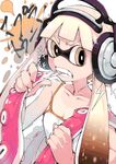  bad_id bad_pixiv_id biting biting_hair breasts camisole cleavage collarbone domino_mask fang headphones inkling kamaboko_(ossann0125) long_hair mask mouth_pull pink_hair pointy_ears short_hair_with_long_locks sidelocks small_breasts solo spaghetti_strap splatoon_(series) splatoon_1 tentacle_hair 