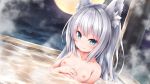  animal_ears blue_eyes foxgirl gray_hair onsen original sorairo_len 