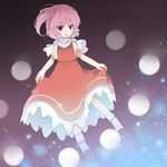  air_bubble bad_id bad_pixiv_id bobby_socks bubble dress ellipsis_(mitei) gradient gradient_background highres light_particles looking_at_viewer open_mouth pink_hair purple_eyes sara_(touhou) short_hair short_sleeves side_ponytail skirt skirt_lift slippers socks solo touhou touhou_(pc-98) 