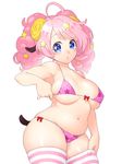  adjusting_clothes adjusting_swimsuit animal_ears bikini blue_eyes blush breasts breasts_apart curly_hair hair_ornament horns large_breasts long_hair moa_(show_by_rock!!) navel onsoku_maru pink_hair print_bikini sheep_ears sheep_horns sheep_tail show_by_rock!! sideboob smile solo star star_hair_ornament star_print striped striped_legwear swimsuit tail thick_thighs thighhighs thighs underboob white_background 