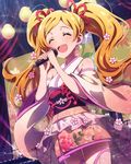  ^_^ bare_shoulders blonde_hair closed_eyes emily_stewart idolmaster idolmaster_million_live! japanese_clothes long_hair microphone music official_art open_mouth singing smile solo twintails wireless 