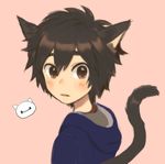  animal_ears bad_id bad_pixiv_id baymax big_hero_6 blush brown_eyes brown_hair cat_ears cat_tail hiro_hamada hood hoodie looking_at_viewer looking_back male_focus ogura_(sao_no) open_mouth solo tail 