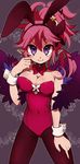  1girl animal_ears bow bowtie breasts bunny_ears bunnysuit cleavage crown disgaea fur_trim makai_senki_disgaea_5 pantyhose pink_hair pointy_ears ponytail purple_eyes seraphina_(disgaea) usamasuku wrist_cuffs 