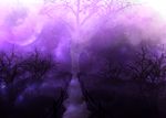  bare_tree fence fog full_moon moon night no_humans path purple road rope saigyou_ayakashi scenery shide shimenawa touhou tree wooden_fence 