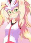  armpits blonde_hair green_eyes gym_leader koruni_(pokemon) long_hair pokemon rei_oe sweat tagme 