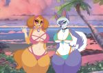  anthro anthrofied beach big_breasts bikini breasts canine clothing cocaine-leopard collar dog due everest_(paw_patrol) female hand_on_hip hat husky mammal outside paw_patrol seaside skye_(paw_patrol) standing swimsuit wide_hips 