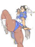  1girl ass black_eyes black_hair bracelet capcom china_dress chinese_clothes chun-li dress female huge_ass jewelry kicking kyura_(kyura9een) short_hair solo street_fighter thick_thighs thighs 