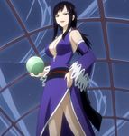  1girl ball black_hair blush breasts brown_eyes cleavage dress fairy_tail highres large_breasts lips lipstick long_hair makeup red_lipstick screencap stitched ultear_milkovich 
